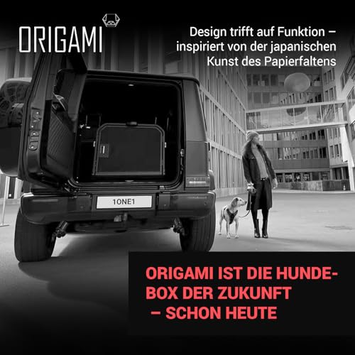 1one1 ORIGAMI Hundetransportbox Auto Alu Size Small | Alu Hundebox Auto Kofferraum | Hundebox faltbar per Knopfdruck & Crash-getestet | Transportbox Hund aus Aluminium & Textil