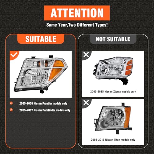 Image of Headlight Assembly Fit for 2005-2008 Nissan Frontier S /SE /LE /NISMO / 2005-2007 Pathfinder Headlamp Chrome Housing Amber Reflector Driver and Passenger Side