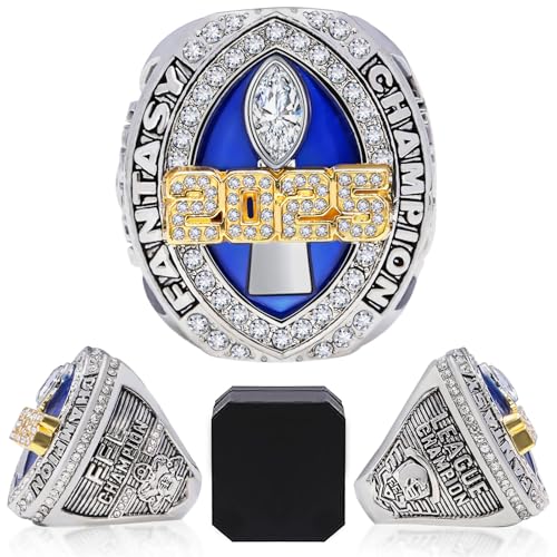 Officentra 2025 Fantasy Football Ring Fantasy Football Championship Ring with Box League Ffl Champion Trophy Rings Premium Award for Winne (2025-Blue 11-C65MM)