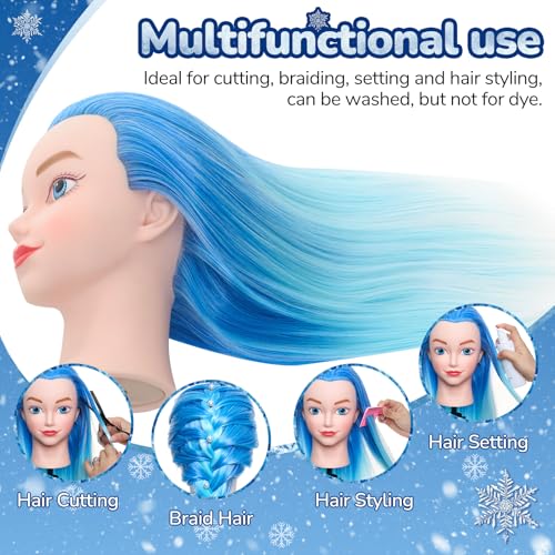 Neverland Beauty & Health 20" Synthetic Fiber Hair Training Head Hairdressing Practice Mannequin Manikin with Mannequin Head Stand Hair Styling Braid Accessoires Set(Blue) - Image 2
