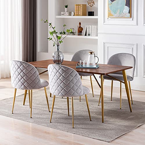 Chairus Dining Chairs Set Of 6 Velvet Upholstered Vanity Chair With Gold Metal Legs, Modern Living Room Bedroom Accent Chairs Side Chair, Grey #TOP6