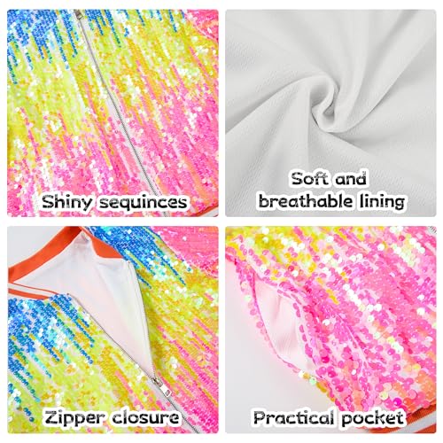 Image of LOLANTA Girls Sequin Jacket, Long Sleeve Kids Bomber Coats with Pockets, Spring Fall Outfits for 4-15 Years
