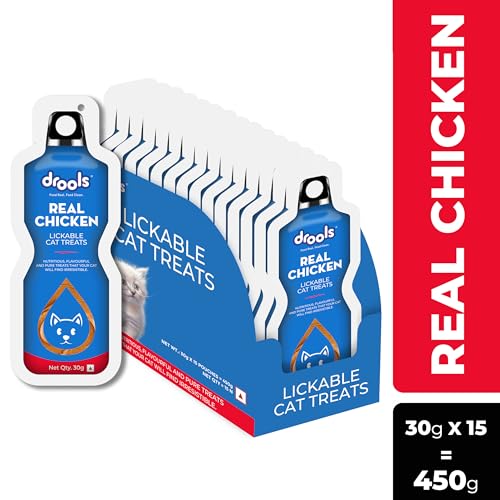 Image of Drools All Life Stages Creamy Lickable Cat Treat (30g x 15) Total 450g Pack of 15| Real Chicken Flavour | Easy to Hand Feed | High Moisture | Easier Acceptance Protein