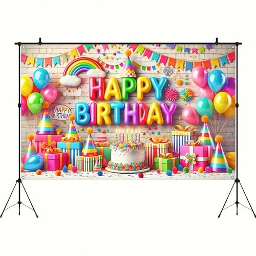 Image of BlissYard Colorful Happy Birthday Banner 71x43 Inch Birthday Backdrop