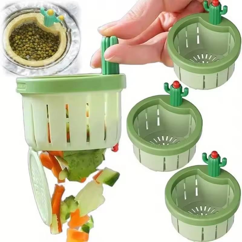 VIVITO Cactus Kitchen Sink Drain Strainer with Press Automatic Dumping Basket | Waste Collector & Filter Net | Anti-Clog, Large-Capacity Drain Basket for Home, Hotels | (Multicolor, Pack of 1)