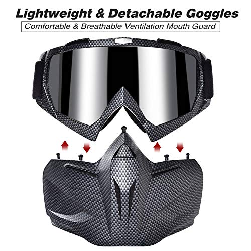 BOLLFO Motorcycle Goggle Mask,Protective Glasses with Detachable Mask for Cycling,Skiing,Paintball,Riding,Snowmobile,Halloween Adjustable Windproof Outdoor Anti-Fog Face Mask (Snakeskin Pattern)