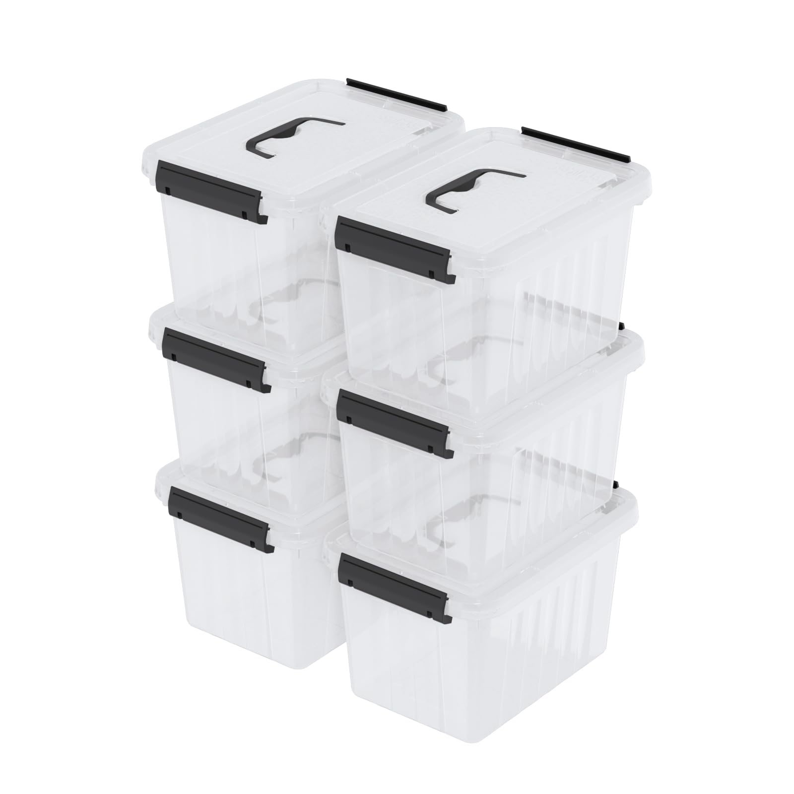 Lesbye Small Storage Containers, Plastic Storage Boxes with Lid and Closing Clips, 3L, Set of 6, Clear