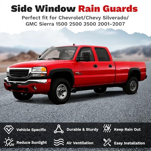Image of Canvcle Silverado Rain Guards - Window Visors for Chevrolet /Chevy Silverado /GMC Sierra 1500 2500 3500 Classic Body 2001-2007, Outside-Mount Window Wind Deflectors for Sierra Accessories, Vent Visors