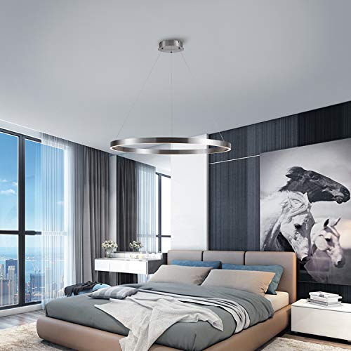 Image of MADEM 31.5'' LED Modern Chandelier 1-Ring Circular Dimmable Pendant Light | Flush Mount Pendant Lighting Adjustable for Living Room Dining Room, Bedroom, 3000K Warm White, Brush Nickel