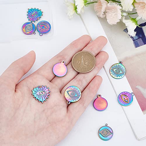 DICOSMETIC 10Pcs Evil Eye Charms 5 Styles Egyptian Eye Pendants Stainless Steel Flat Round and Heart Pendant with Evil Eye Charms Rainbow Hanging Ornaments for DIY Necklace Bracelet Jewelry Making - Image 2