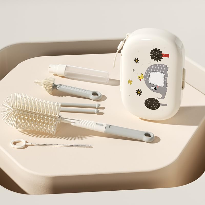 BabySafeHouse Silicon Bottle Cleaning Brush Set for Travel with Drying Rack and Liquid Soap Dispenser, Includes Feeding Bottle Cleaner, Nipple & Straw Cleaner-image-43