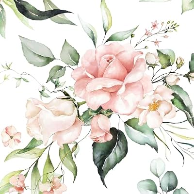 BKSTICK Pink Floral Peel and Stick Wallpaper Self Adhesive Removable Thick Vinyl Watercolor Botanical Flower Accent Wall for Bedroom Bathroom Living Room Renter Friendly 17.7" x 118"