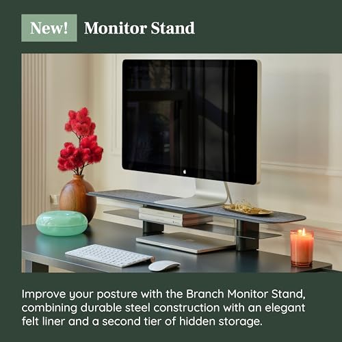 Image of Branch Monitor Stand | Elegant, Durable Powder-Coated Steel Stand with Soft Felt Liner, Small Monitor Riser Second Tier Storage, Charcoal