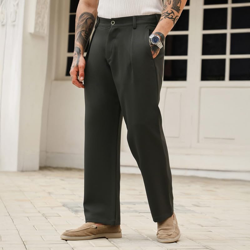 Image of CAHOOT Men's Trousers | Mid-Rise, Straight Hem, Button Closure, Straight-Fit | Solid Plain | Polyester Blend Trouser for Casual Wear