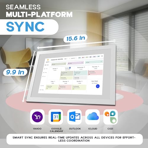 Image of 15.6 Inch Digital Calendar with Wall Mount Option, HD Touchscreen Planner, Wi-Fi sync, Color Coded Scheduling, Meal Planning, Chore Chart for Family and Home Organization