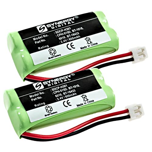 Synergy Digital Cordless Phone Batteries, Compatible with AT&T BT8001, BT8300, BT184342, BT284342 Cordless Phone Batteries (Ni-MH, 2.4V, 800 mAh), Set of 2