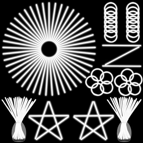 ILHSTY 100 pk Glow Sticks Bulk Party Favors and Decorations - 8 Glow in the Dark Party Supplies For Halloween Neon Party Light up Glow sticks Necklaces & Bracelets (White*100)