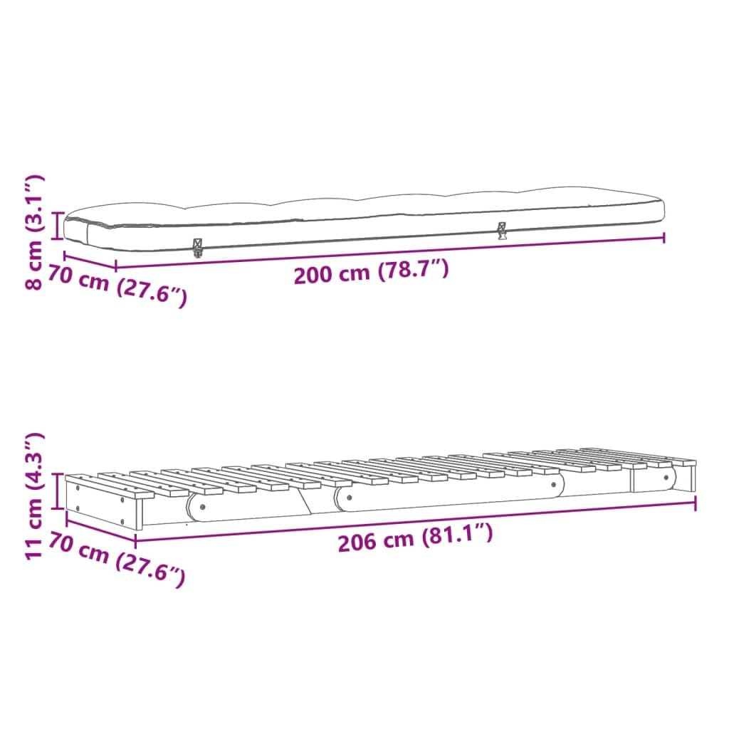 VidaXL Canapé-lit Futon Avec Matelas 70x206x11 cm en Bois Massif de Pin - Style Japonais
