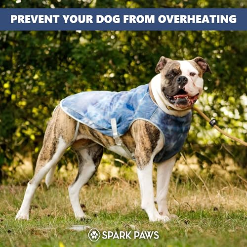 Image of Spark Paws Dog Cooling Vest - SPF 50 UV Sun Protection - Summer Heat Relief Gear for Dogs, Lightweight, Evaporative Cooling - Dog Anxiety Relief Vest During Hot Days - Ice Blue, XL