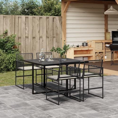 Vetnasa Set de Muebles jardín 5 pzas con Cojines ratán sintético Negro Mobiliario, Muebles de jardín, Conjuntos de jardín Negro 43,8 KG