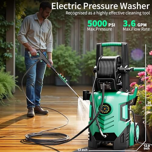 5000PSI with Adj-8-Level Touch Screen, 34' Tall Power Washer, 4 Quick Connect Nozzles, Inlet...