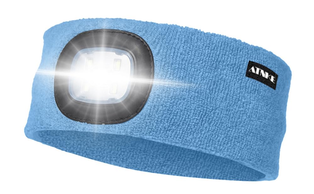 LED Lighted Headband, USB Rechargeable Running Hat Ultra Bright 4 LED Waterproof Light Lamp Headlamp High Stretch Moisture Wicking Multi-Color/Magnolia Blue-image-12