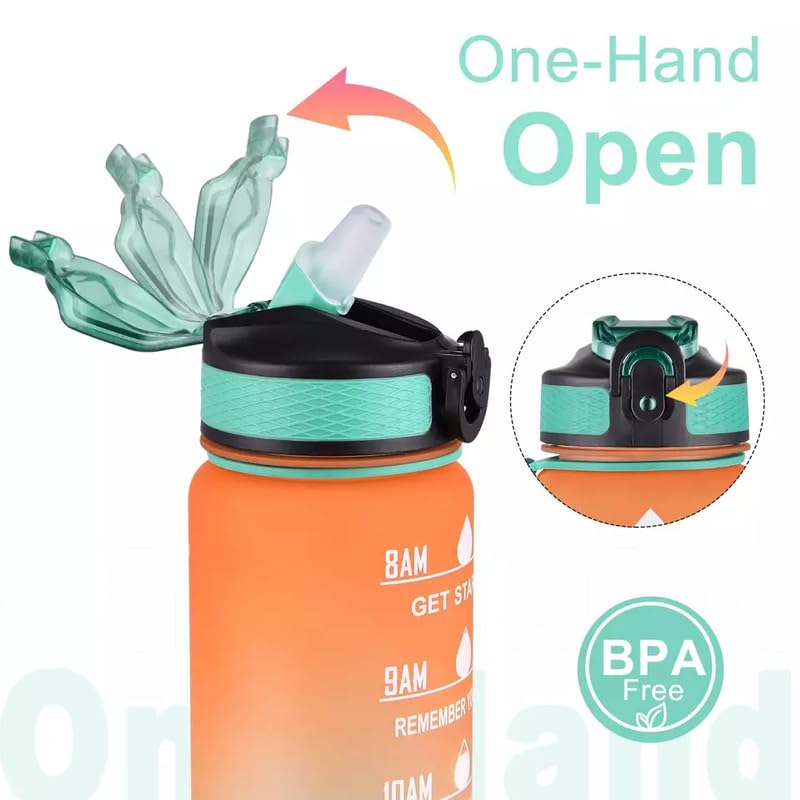 Image of CASPIAN / / / Water Bottles Sipper Bottle For Adults, Kids,Unbreakable Motivational Water Bottle Time Mark Sipper With Straw & Time For Gym Office School Home Water Bottle for Kids - Tiranga