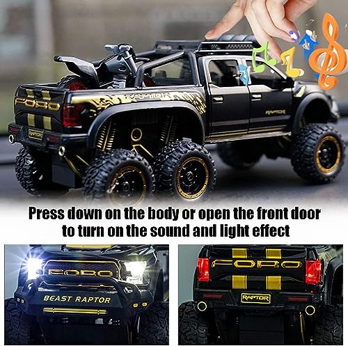 Image of ARNIYAVALA Toy Pickup Truck for Boys - F150 Raptor Diecast Metal Model Car with Sound & Light, Pull Back Action, Openable Doors | Black Collectible Toy Vehicle for Kids 3+ Years