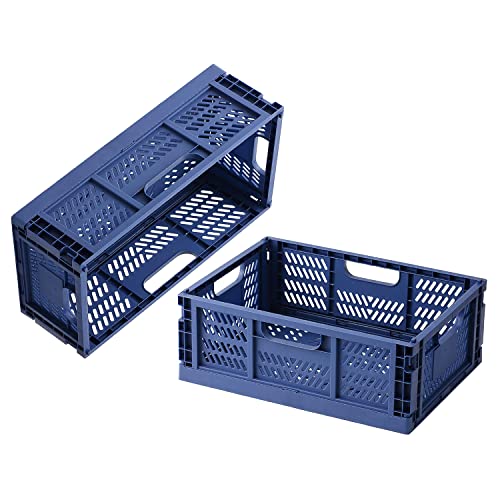 YuanDiann Caja de Almacenamiento de Plástico Plegable Juego de 2 Cesta Apilable Cajas de Fruta Verduras Libros Ropa Juguete para Cocina Baño Dormitorio Almacenaje de Pared Azul 15.7"×11.81"×5.905" Cover