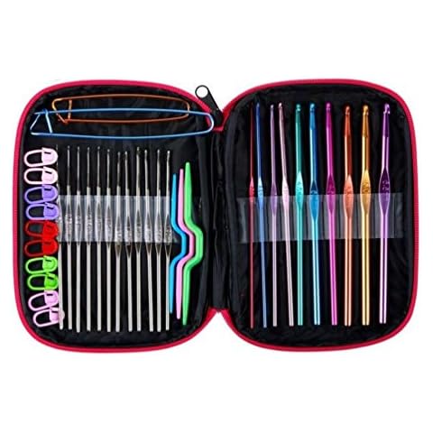 Allaind 100 Pcs Crochet Hooks Set DIY Handcraft Household Tool Travel Sewing Kits Knitting with Leather Case for Home (Rose Faux Leather Case) Cover