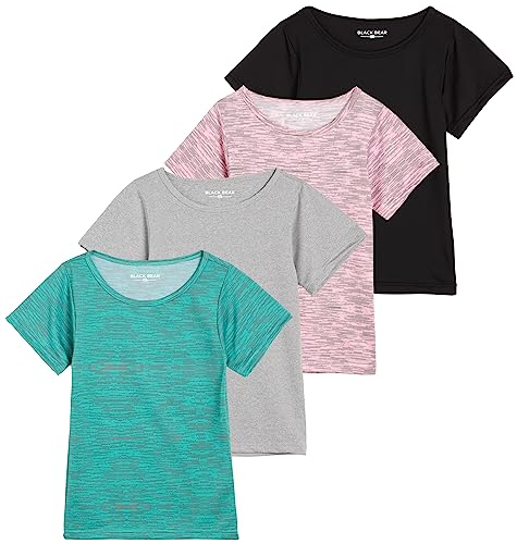 Black Bear Girls’ Athletic T-Shirt – 4 Pack Active Performance Dry-Fit Sports Tee (4-18)