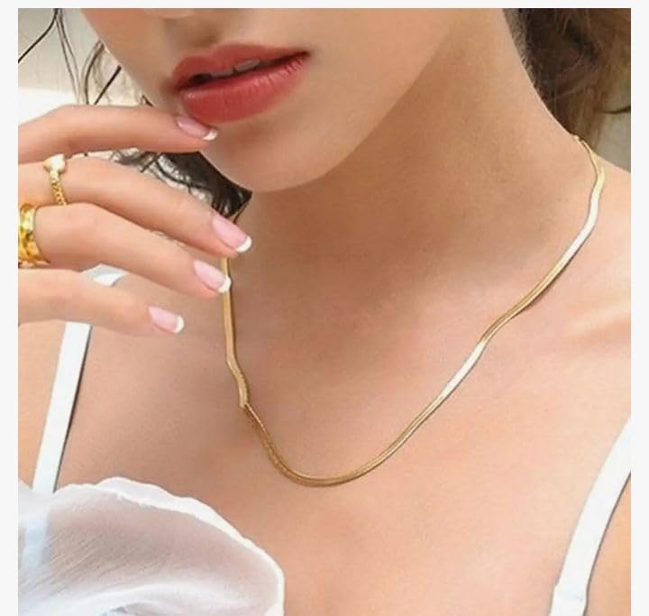t trendy mart Antitarnishi Snake Flat Chain Necklace for Men, Waterproof and Anti-Tarnish, Golden color-picture-25