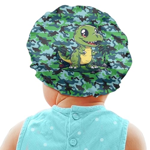 Image of Kids Satin Bonnet Satin Sleep Cap Elastic Band Hat Night Sleeping Head Hair Cover Comfortable Sleeping Beanie Toddler Children Baby Daily Casual Headwear Green Dinosaur Print