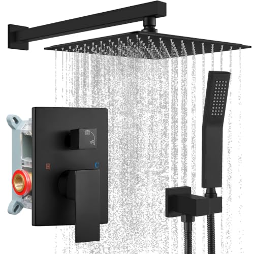gotonovo Shower Faucet Set with Handheld Spray Matte Black,10'' Head