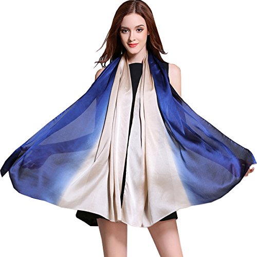 K-Elewon Silk Scarf Gradient Colors silk Scarves Long Lightweight Sunscreen Shawls for Women SK073 (G)