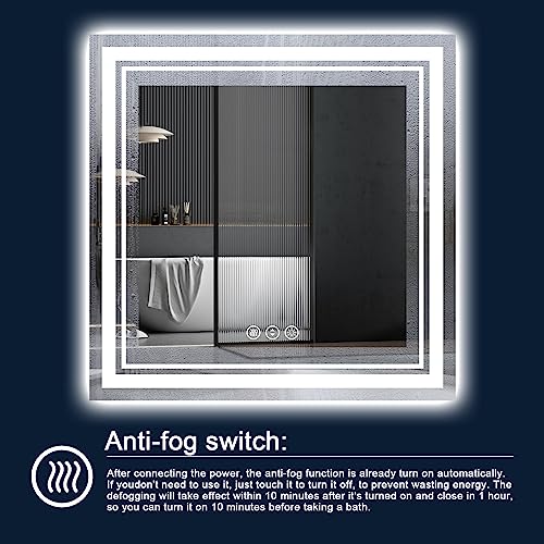 38x38 Inch LED Bathroom Mirror with Lights, Backlit and Front Lighted Bathroom Mirrors for Wall, Anti-Fog Dimmable Memory Shatterproof LED Vanity Mirror for Bathroom
