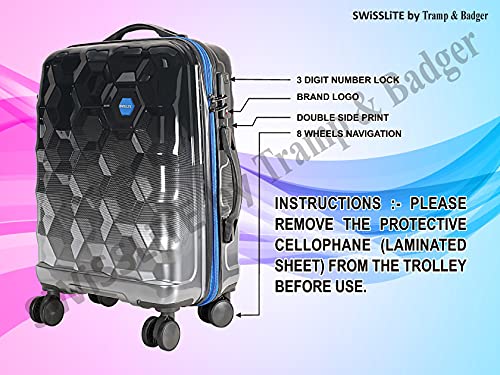 Image of Tramp & Badger Swisslite 20-Inch Hard Sided Printed Polycarbonate Cabin Luggage Trolley Bag (Color - Charcoal)
