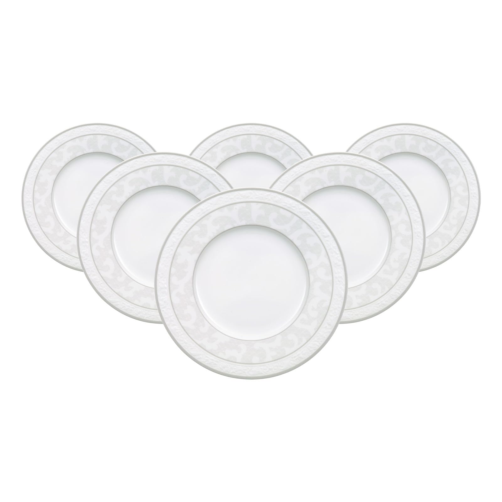 Villeroy & Boch Gray Pearl Lot de 6 assiettes à pain, Ø 18 cm, vaisselle de qualité supérieure avec ornements gris, porcelaine d'os de qualité supérieure, passe au lave-vaisselle et au micro-ondes