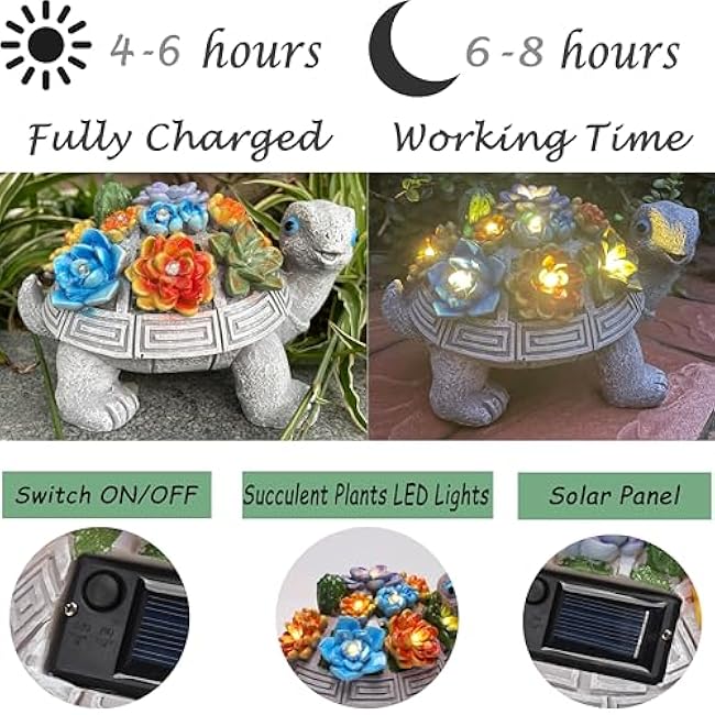 Solar Garden Outdoor Turtle Figurines with LED Lights Lawn Decor Tortoise Statue for Outside Yard Patio Front Porch Balcony Home Ornament Housewarming