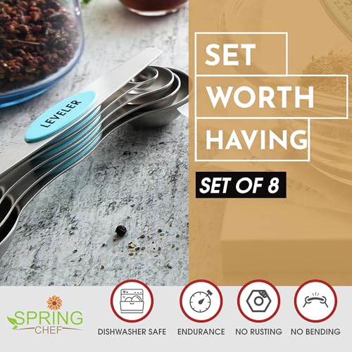 Image of Spring Chef Stainless Steel Magnetic Measuring Spoons Set of 8, Aqua Sky