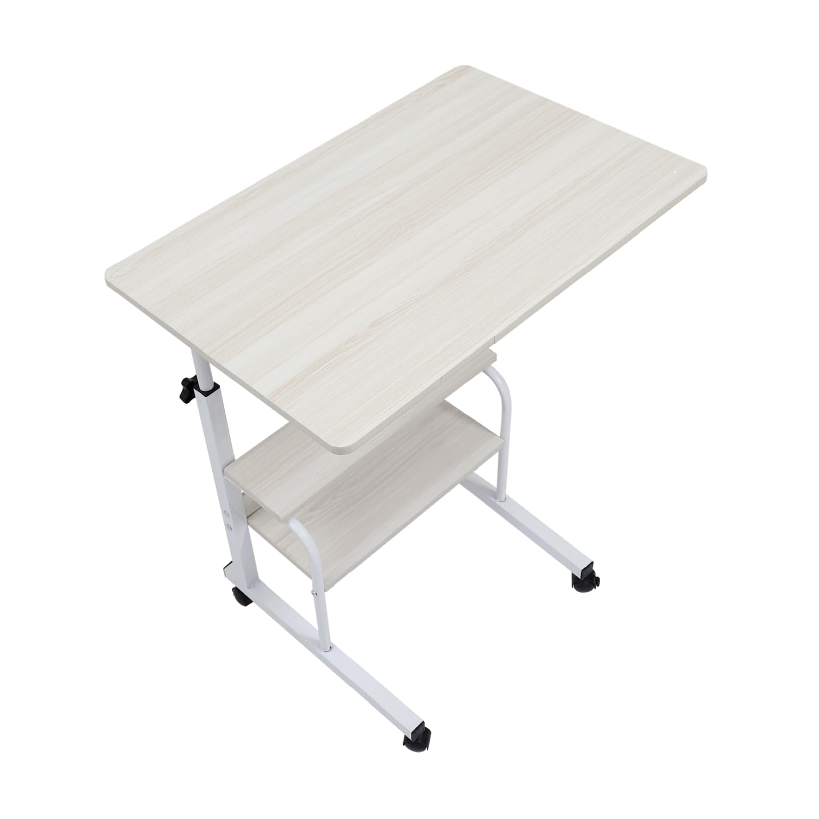 DOITOOL 1pc Bedside Laptop Table with Wheels Portable Computer Desk for Bedroom Sofa Office Use Space-Saving Design with Additional Storage Shelves Upgraded Oak Frame