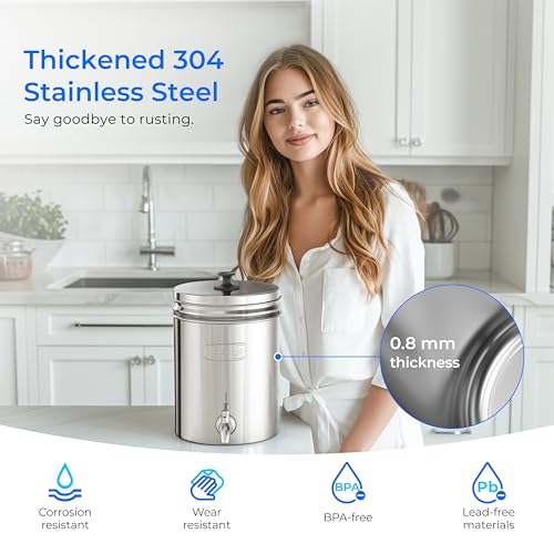 Image of Waterdrop TK-AD Alkaline Gravity Water Filter System, Increase PH, Reduces Lead and Chlorine, with 2 Black Carbon Filters and Metal Spigot for Home, Camping, Travel, Emergencies, 2.25G