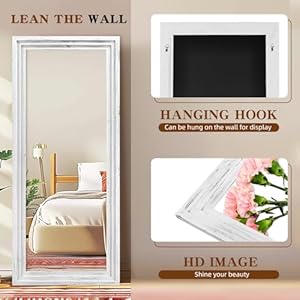 Full length mirror 76×34 solid wood frame floor large mirror for living room bedroom hanging or leaning wall mounted white  urban country home decor