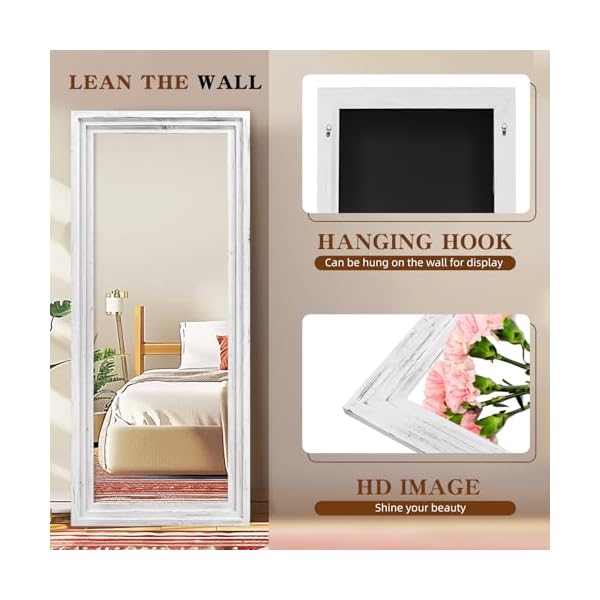 Full length mirror 76×34 solid wood frame floor large mirror for living room bedroom hanging or leaning wall mounted white  urban country home decor