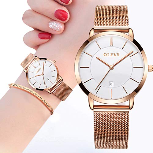 Image of OLEVS Women Watches Business Dress Female Ladies for Small Wrist Watch Gold Silver Tone Stainless Steel Band Analog Simple Day Date Waterproof Lady Watches