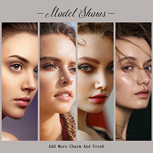 ORAZIO 16Pcs Nose Rings - Women's Surgical Steel Nose Studs & Hoops (20G, L Shaped, Corkscrew, Gold, Silver)2