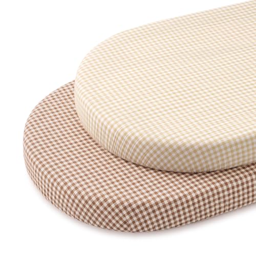 Image of Blissful Diary Muslin Bassinet Sheet, 2 Pack, Beige Gingham & Brown Gingham | fitted for bassinet mattress, soft and breathable cotton, boho style, easy care for machine wash, gift for boy and girl