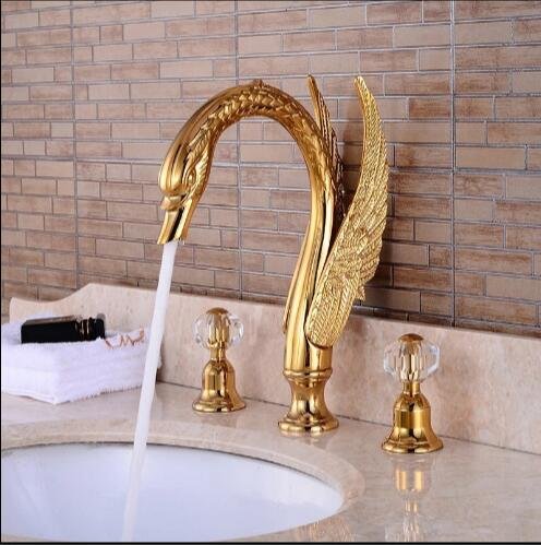 Robinet de lavabo 3 trous anti-corrosion mitigeur cygne doré sans fuite
