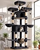 Globlazer Big Cat Tower for Indoor Cats, 80inch Cat Tower for Multiple Adult Cats XXL Cat Tree with Scratching Post, Hammock, 3 Perches, 2 Condos, 2 Hanging Basket, F80, Dark Grey