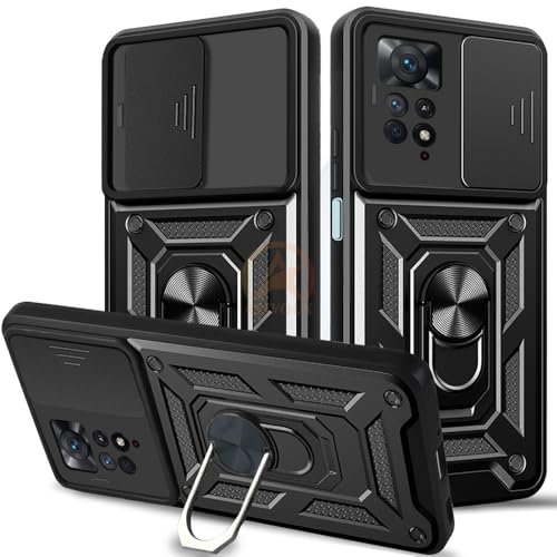Image of Armor Bumper Back Cover Case for Redmi Note 11 Pro / 11 Pro Plus Rotating Camera Cover, Ring Holder & Kickstand | Heavy Duty & 360 Degree Protection Back Cover (Black)